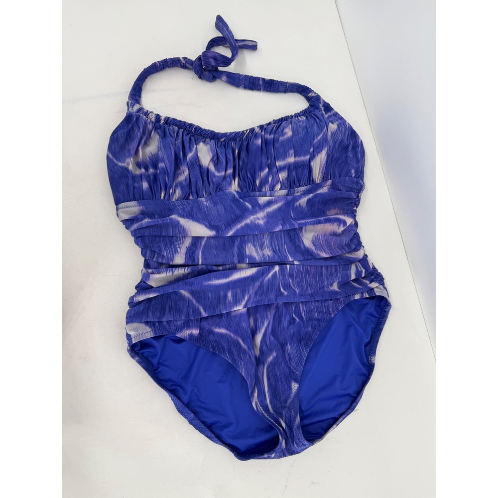 Anne Cole Collection Purple Ruched Halter One Piece Swimsuit Sz 14
